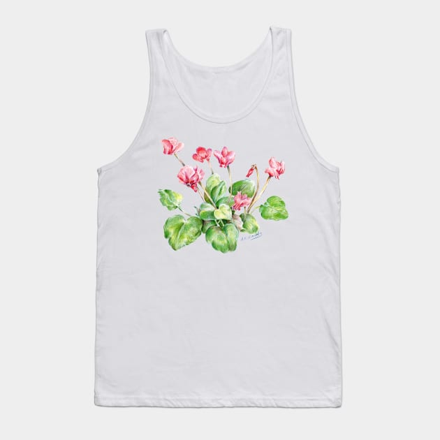 Color pencil of Cyclamen Flower Tank Top by ShiningLightGallery